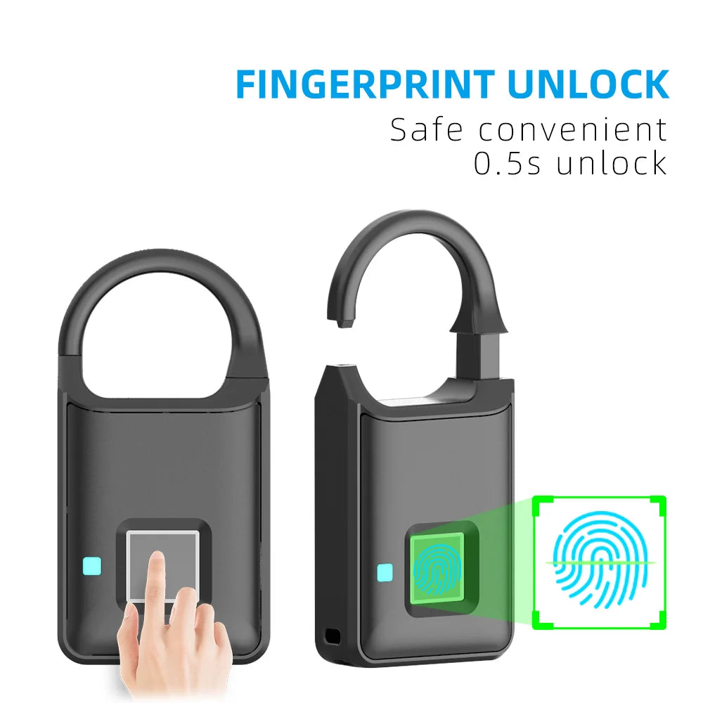 Fingerprint Lock Smart Padlock Thumbprint Door Padlocks Portable Anti-Theft Fingerprint Lock for Bag Drawer Suitcase