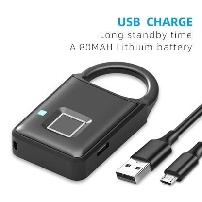 Fingerprint Lock Smart Padlock Thumbprint Door Padlocks Portable Anti-Theft Fingerprint Lock for Bag Drawer Suitcase