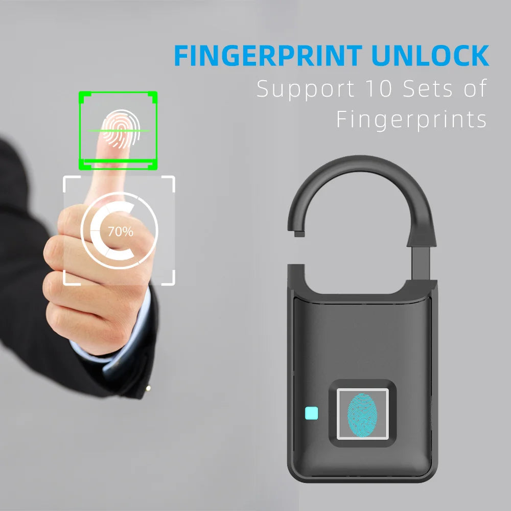 Fingerprint Lock Smart Padlock Thumbprint Door Padlocks Portable Anti-Theft Fingerprint Lock for Bag Drawer Suitcase