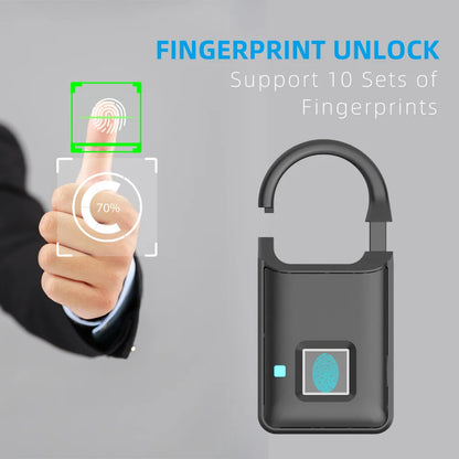 Fingerprint Lock Smart Padlock Thumbprint Door Padlocks Portable Anti-Theft Fingerprint Lock for Bag Drawer Suitcase