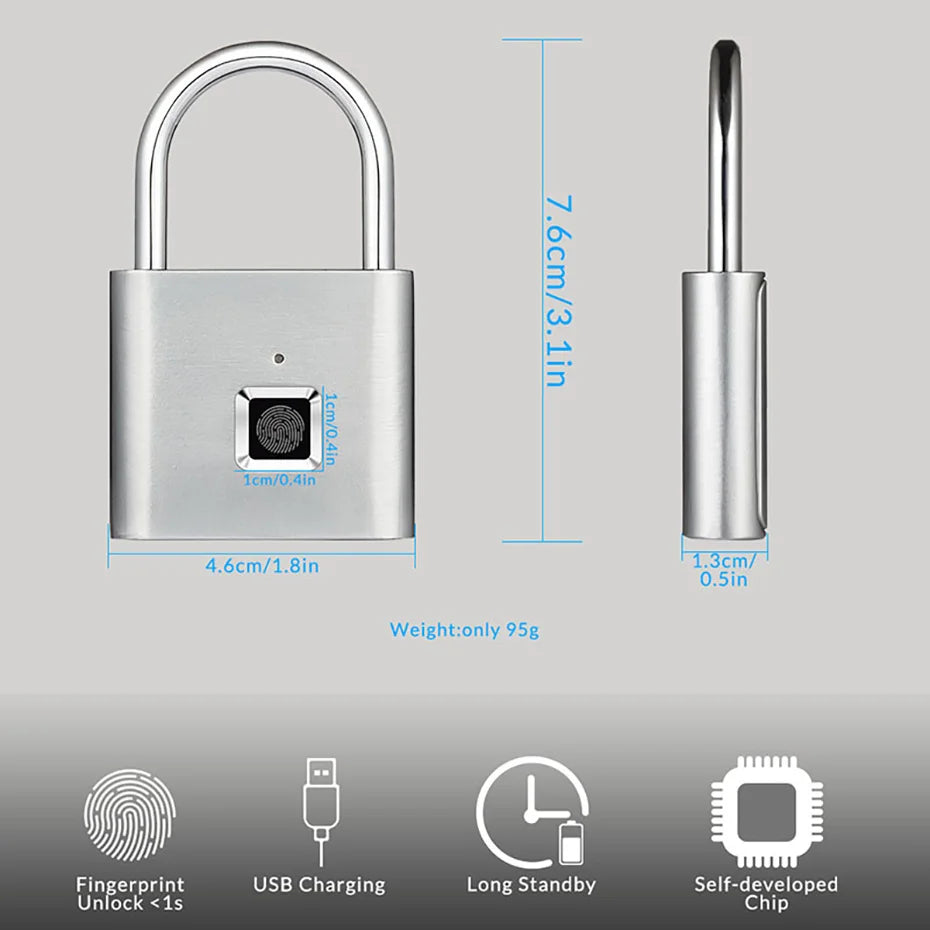 Fingerprint Padlock – USB Rechargeable Waterproof