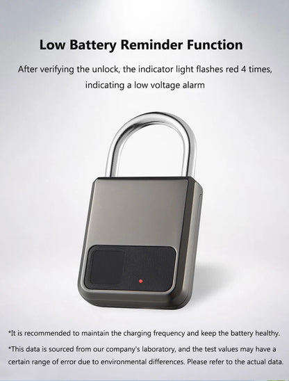 Fingerprint Padlock Waterproof Smart Keyless Security Locker Fingerprint Lock Anti-Theft USB Charge For Bike Gym Locker Luggage