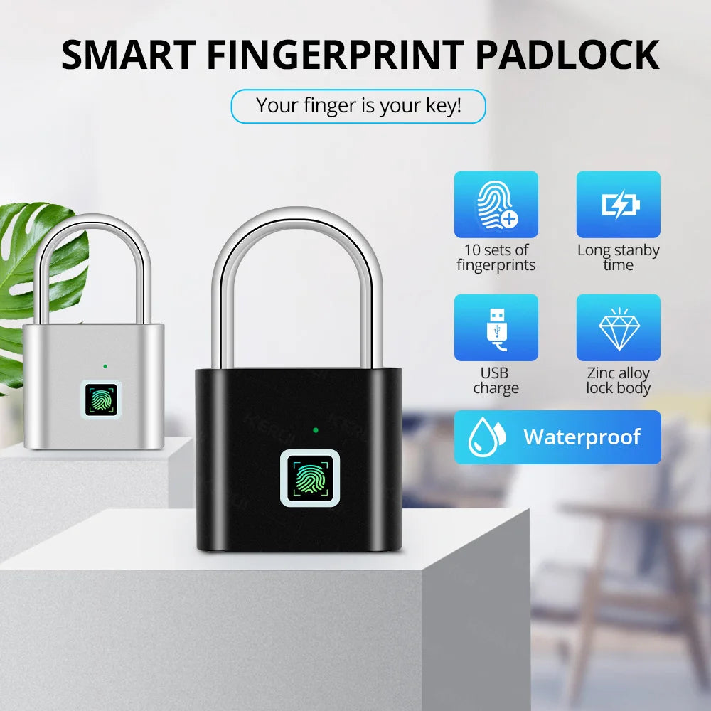 Fingerprint Padlock – USB Rechargeable Waterproof 
