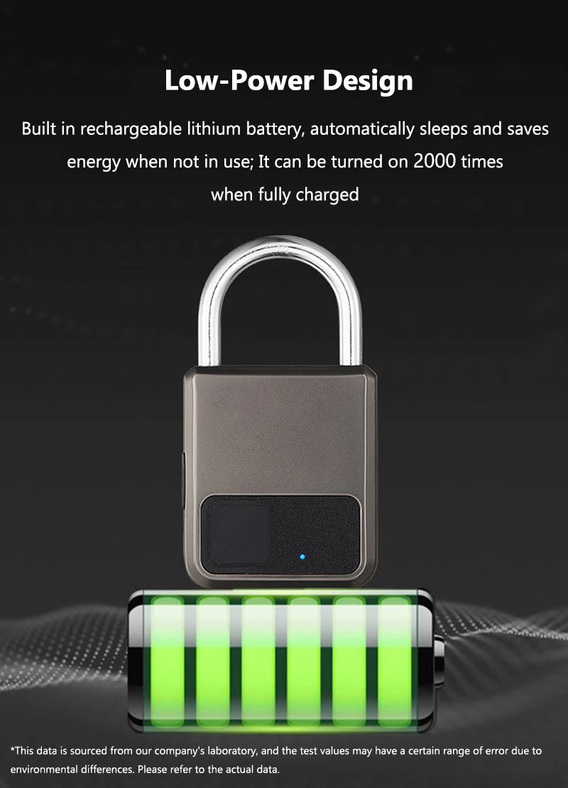 Fingerprint Padlock Waterproof Smart Keyless Security Locker Fingerprint Lock Anti-Theft USB Charge For Bike Gym Locker Luggage