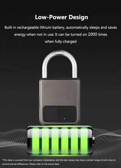 Fingerprint Padlock Waterproof Smart Keyless Security Locker Fingerprint Lock Anti-Theft USB Charge For Bike Gym Locker Luggage